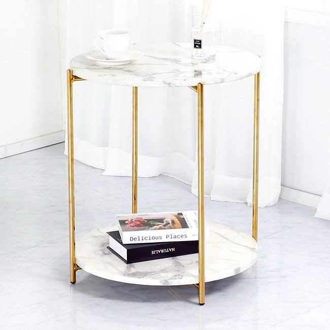 유니크 사이드 테이블 2단탁자 ㅣ 인조대리석 골드 원형 디자인 카페 소파테이블 ㅣSE245 피카소가구피카소가구